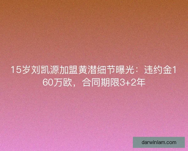 15岁刘凯源加盟黄潜细节曝光:违约金160万欧,合同期限3+2年 15岁刘凯源加盟黄潜细节曝光:违约金160万欧,合同期限3+2年