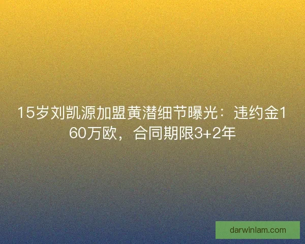 15岁刘凯源加盟黄潜细节曝光:违约金160万欧,合同期限3+2年 15岁刘凯源加盟黄潜细节曝光:违约金160万欧,合同期限3+2年