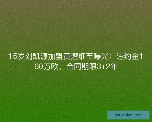 15岁刘凯源加盟黄潜细节曝光：违约金160万欧，合同期限3+2年